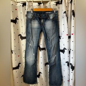 Blue Flare Wide Leg Jeans with Vintage Wash